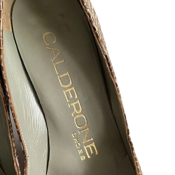CALDERONE Vintage Tan Snake Embossed Leather Pumps Tan 6.5 - Picture 7 of 13